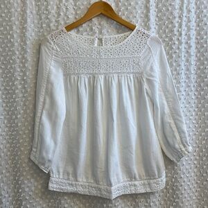 White 100% Linen Eyelet Blouse